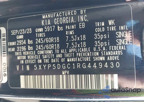 2024 Kia Telluride Sx Prestige X-Pro z USA, uszkodzony, nr VIN 5XYP5DGC1RG449430